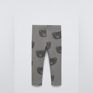 Zara Taupe Leggings with Bear Pattern